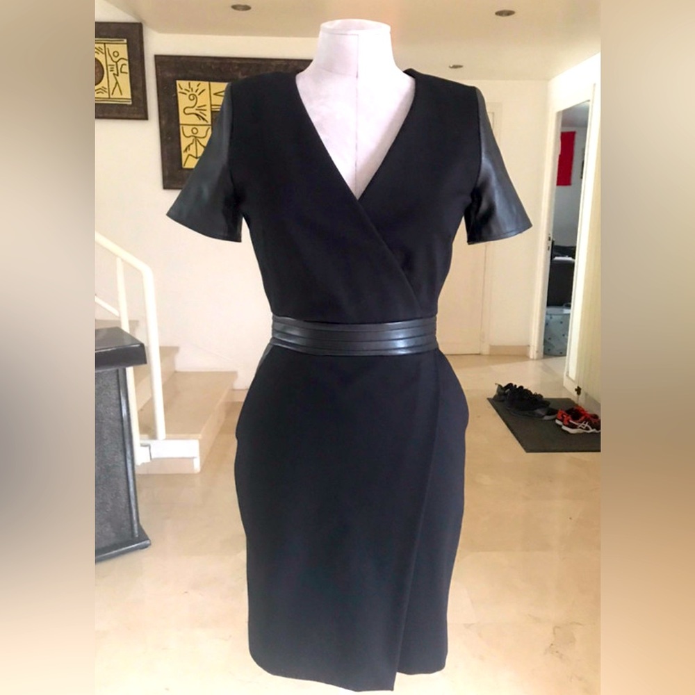 The Kooples Hopla Italian Lamb Leather Trimmed Sheath Wrap Dress
